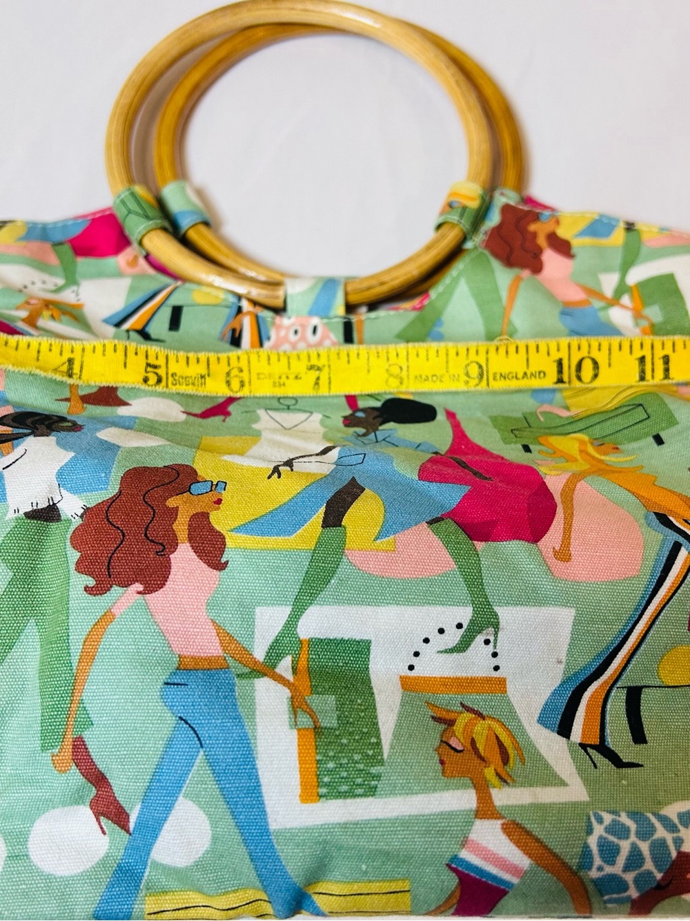 Neiman Marcus Multicolor Graphic Print Tote with Wooden Ring Handles - Picture 5 of 5
